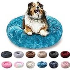 PAMEENCOS Fluffy Hug hundbädd plysch hundtäcke soffa skydd hund hundkudde donut hundbädd för små och medelstora hundar (diameter 80 cm, mörkbrun)