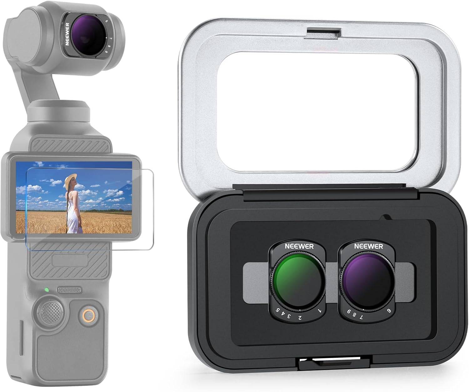 NEEWER Variable ND Filter Set For DJI Osmo Pocket 3, Magnetic ND2-32 & ND64-512 Neutral Density Action Camera Lens Filter