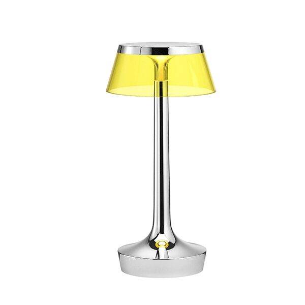 Bon Jour Unplugged Bordlampe Krom Krop og Gul Skærm.