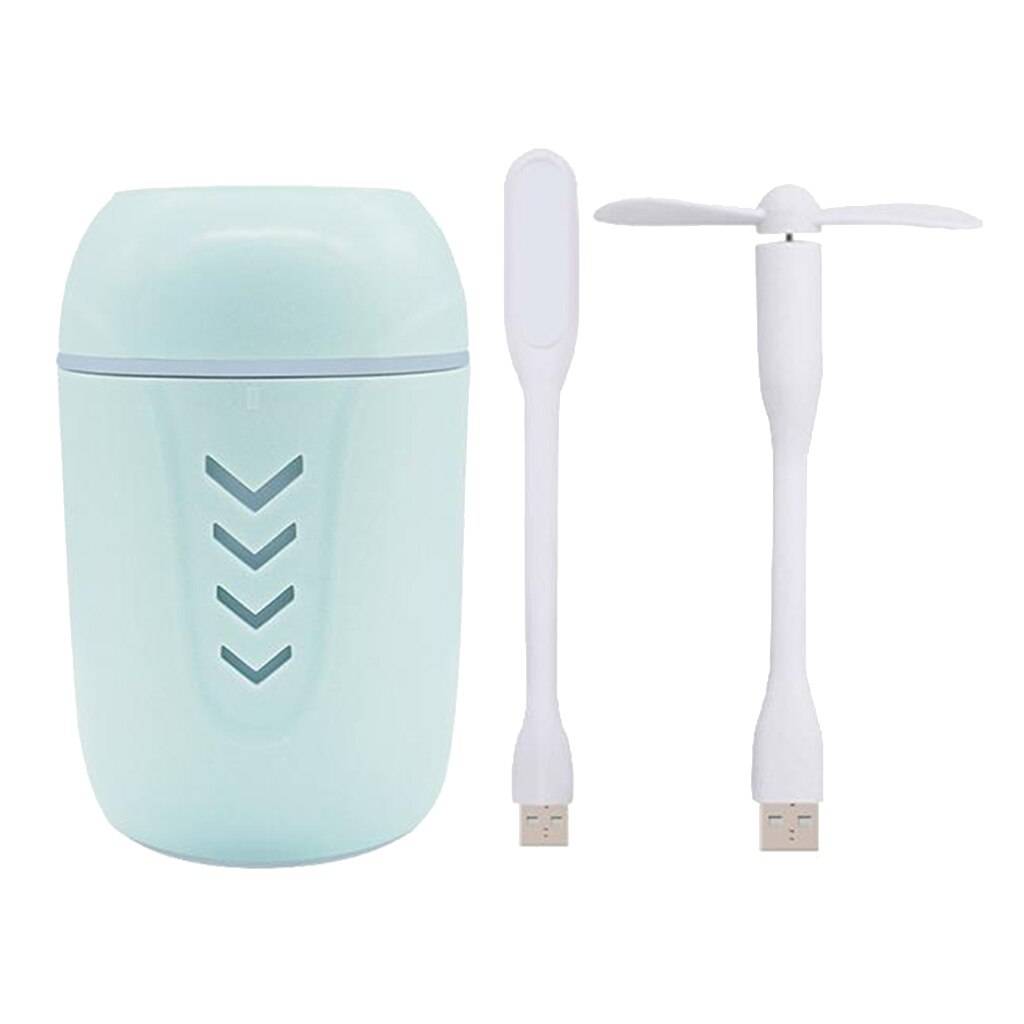 Portabel mini usb luftfuktare , 200ml lågbrus luftfuktare med färger nattlampa och mini fläkt, usb kabel - Blå