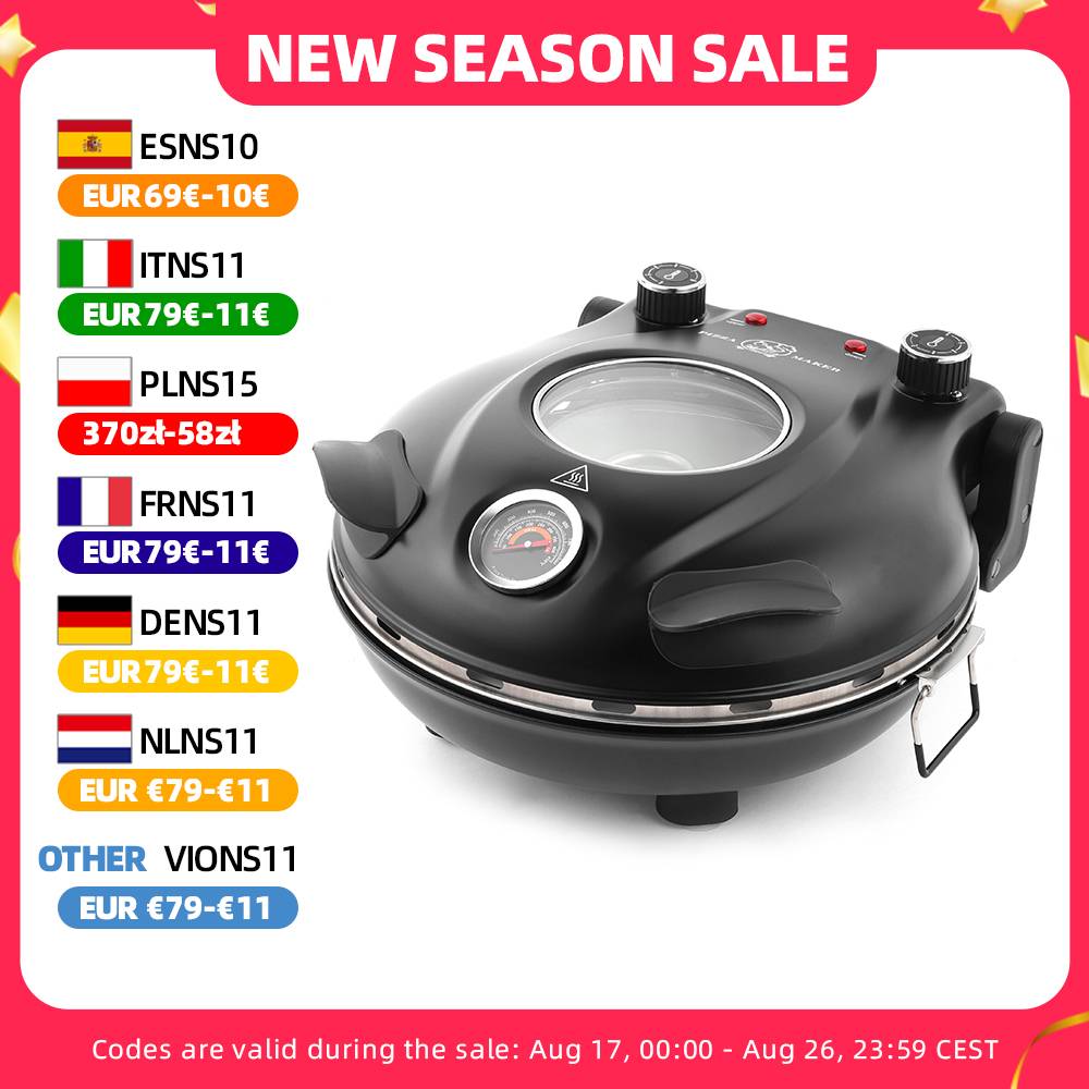 Klaif Electric Pizza Maker 420℃ 1200W 5 Separate Dual Temperature Levels Flame Resistant Stone Plate 12inch Pizza Oven 10Minute