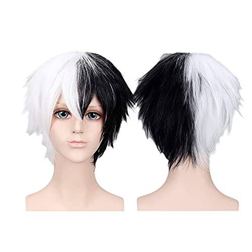 Monokuma Anime cosplay-peruk, svart, vit, söt, kort bob-peruk, maskeradfest, peruk