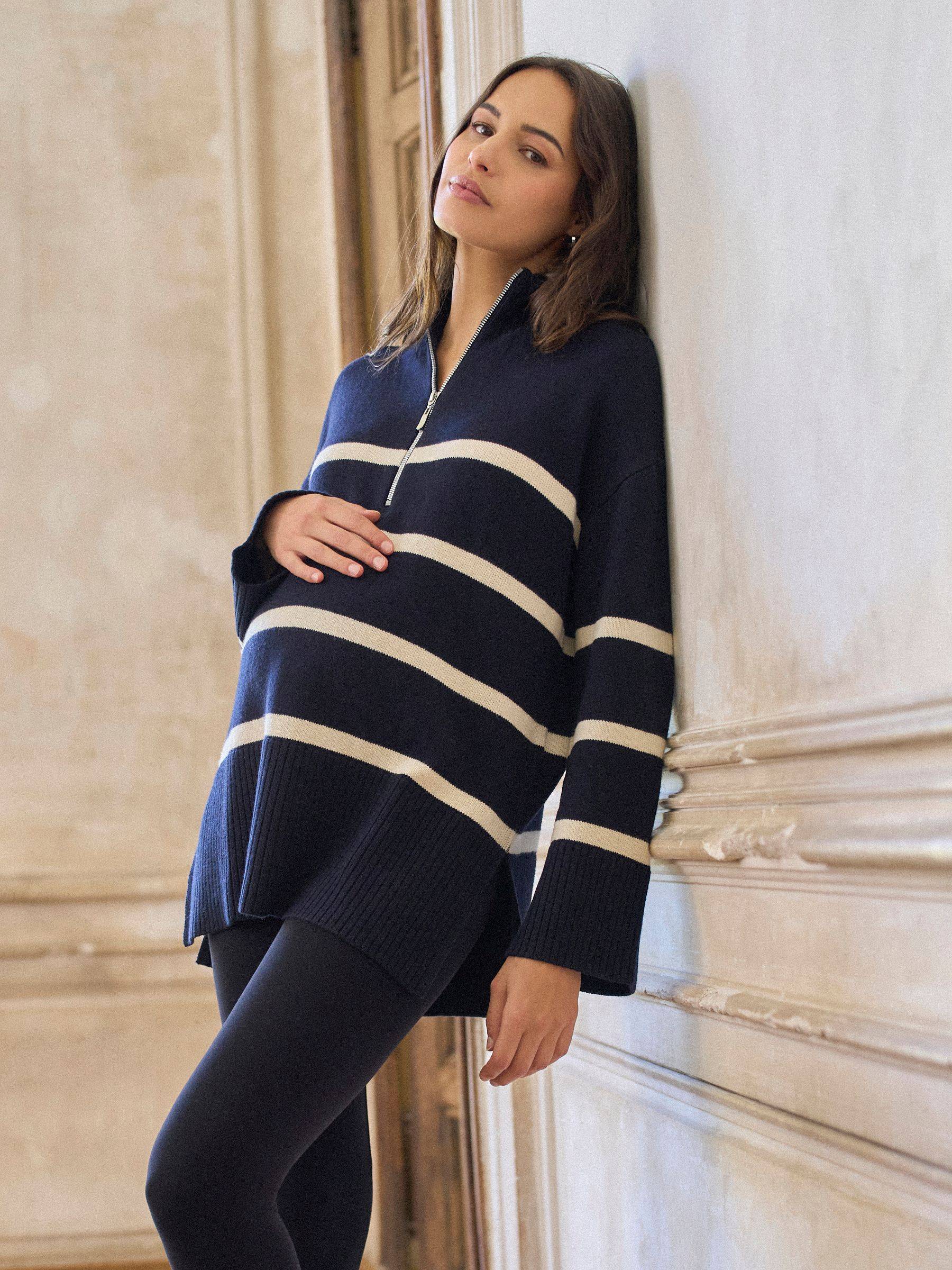 Seraphine Seraphine Navy Stripe Wool Cotton Blend Maternity & Nursing Jumper