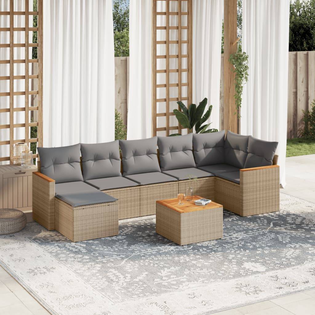 Sofasæt Til Haven 7 Dele Med Hynder Polyrattan - Blandet beige / Med bord