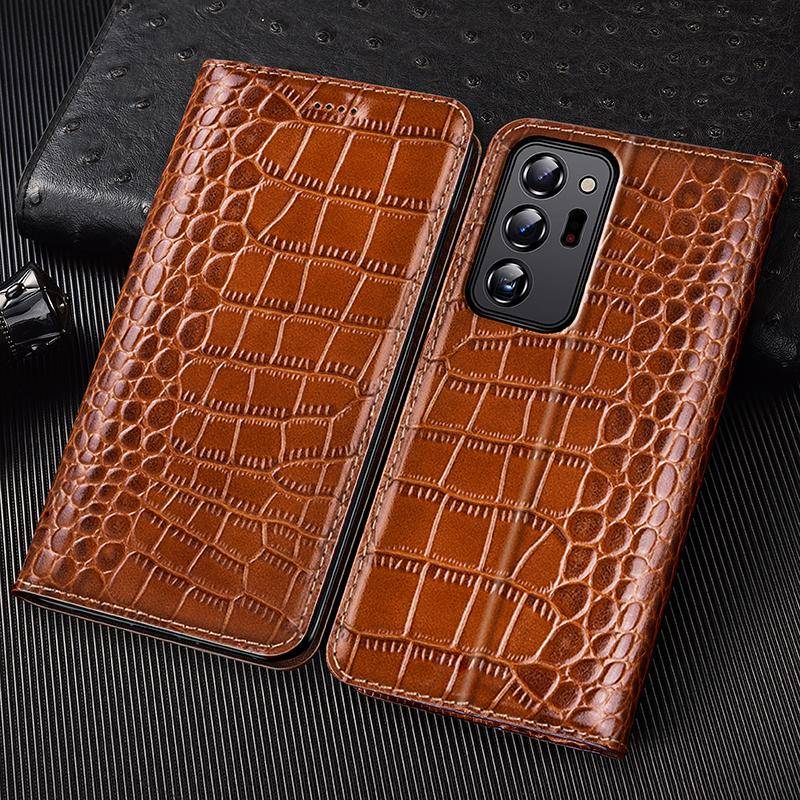 Krokodiläkta Läder Fodral med Lock För Samsung Galaxy Note 5 7 8 9 10+ 20 Ultra Plus Telefon Affärsplånbok Fodral grön