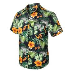 Enlision Hawaiiskjorta herr, kortärmad, för sommar, ledig skjorta med blommigt hawaiianskt tryck, skjortor för strandsemester, med ficka, storlek S–4XL, M