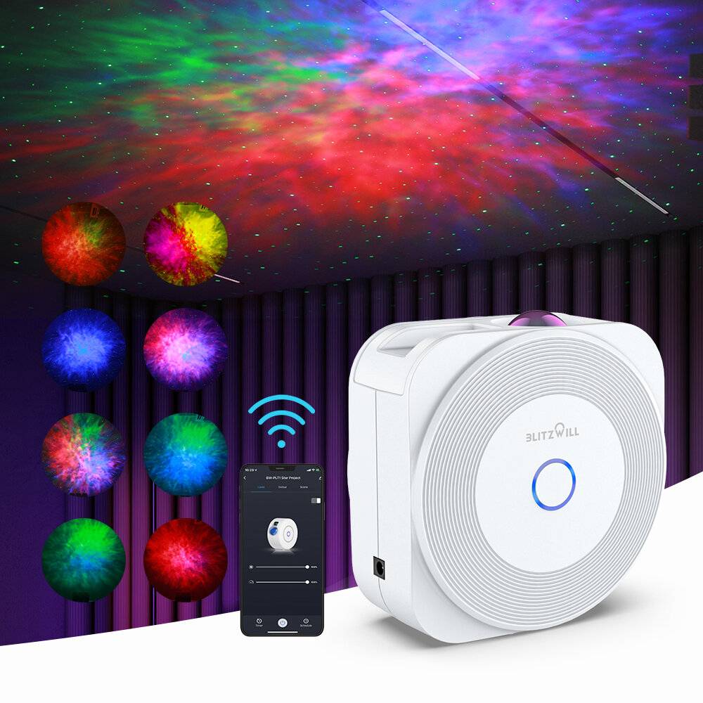 BLITZWILL® BW-PLT1 Smart Star Projector Uppgraderad Version med stjärna + färgglada LED-nebulosa Synka med musik Smart A