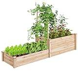 GOPLUS Blomlåda med spaljé, upphöjd bädd med spaljé, planteringslåda med öppen botten, trädgårdsspalier av granträ, örtrabatt trädgårdsbädd för gård, terrass (223 x 64 x 134 cm)