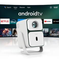 Android TV Smart Miniprojektor, Netflix official, WiFi/Bluetooth, 500 ANSI, Full HD 1080P, Autofokus med 120°Justerbar Fot Bärbar Projektor för Hemmabio