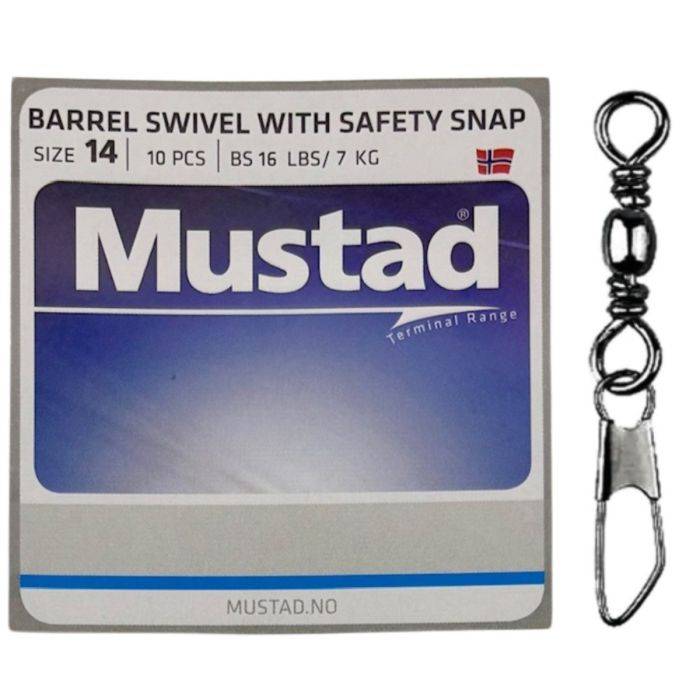 Mustad Barrel Swivel with Safety Snap Str. 14
