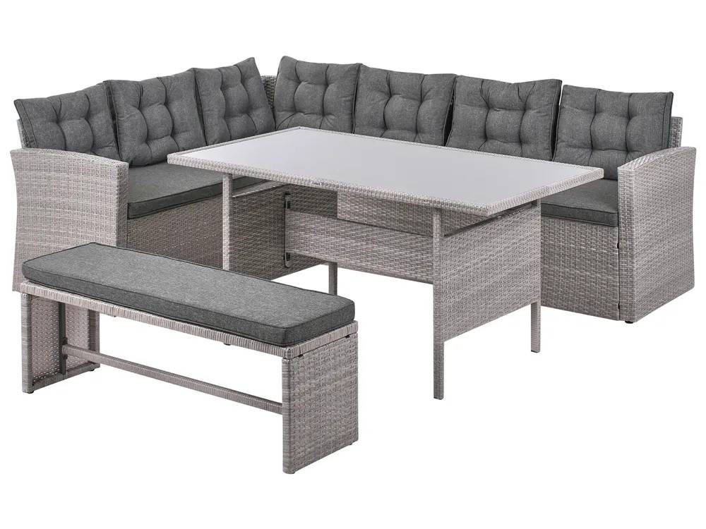 Loungesæt med bord 8 personers VITERBO med puder PE-rattan Grå