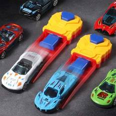 Random Pull Back Metal Mini Toy Race Car With Track Launcher, Racing Play Set Toys, Fidget Toys, Leksak, Leksaker, Leksak, Billeksak, Leksaker, Billek - Multifärgad (1 katapult + 3 bilar,2 katapulter + 6 bilar,En slumpmässig bil,3 slumpmässiga bilar)