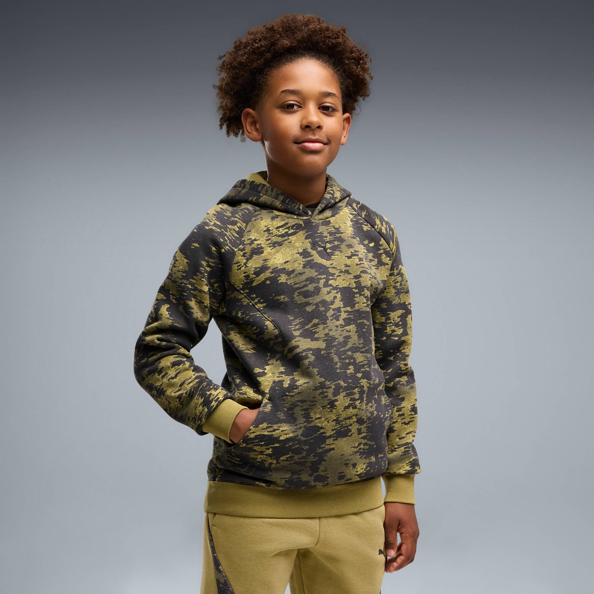 PUMA Sport Camo Fleece Hoodie Youth, Clothing, Chai Latte, 9-10Y