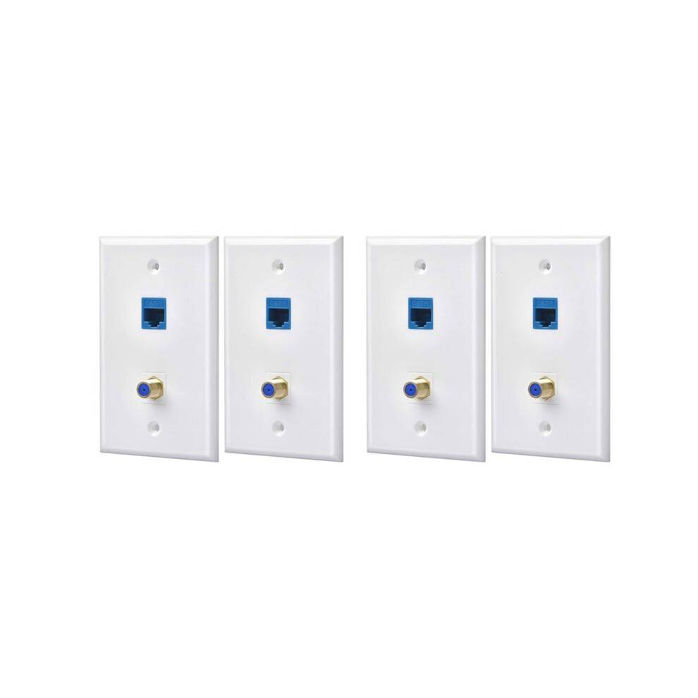 4 Packs Ethernet Coax Wall Plate Outlet with 1 Cat6 Port and 1 Gold-Plated Coax F Type Port RJ45 Wall Plates
