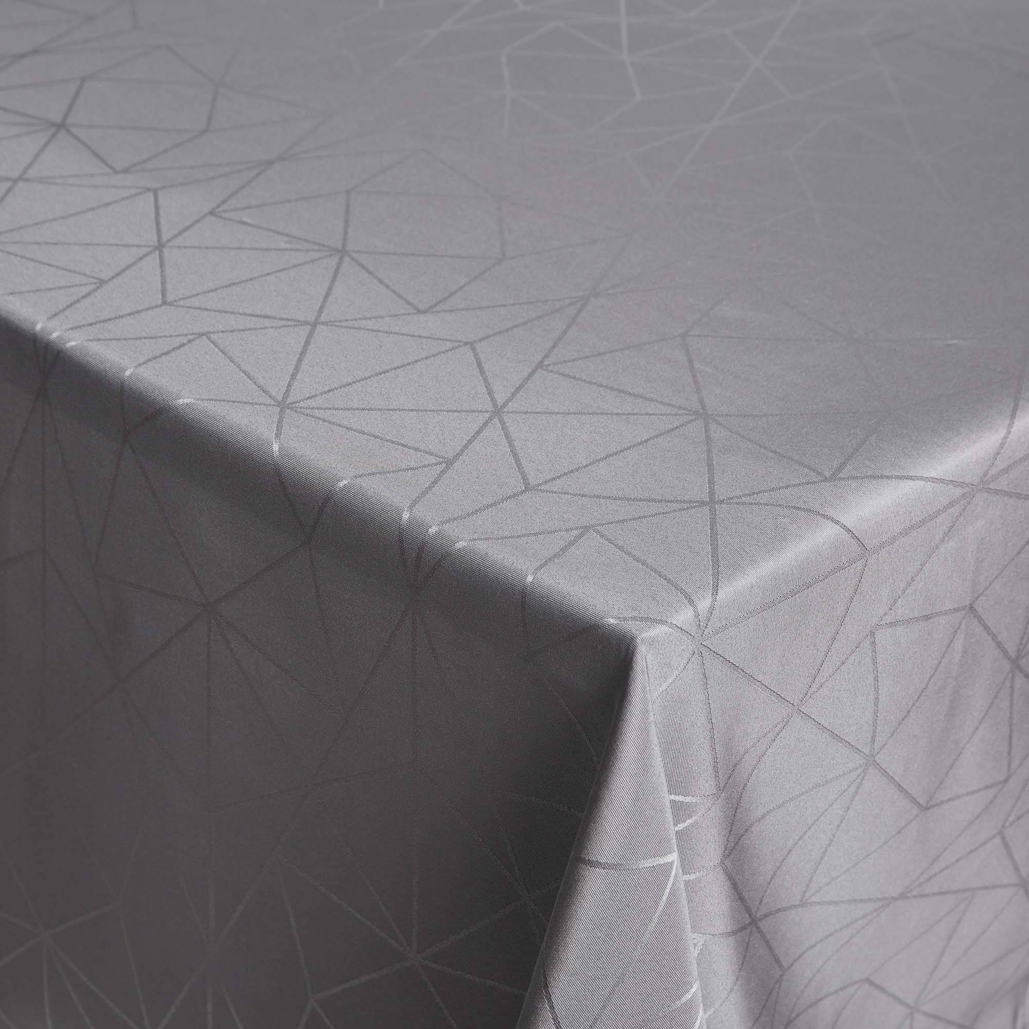 Borddug - 140x420 cm - Damask dug - Grå tekstildug - Jacquardvævet dug med geometrisk mønster - Ekstra lang dug