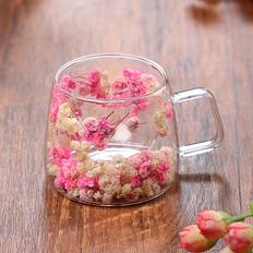 TEMU Chic 200ml Double-walled Glass Cup With Dried Flowers - Coffee & Juice, Ideal Birthday Gift