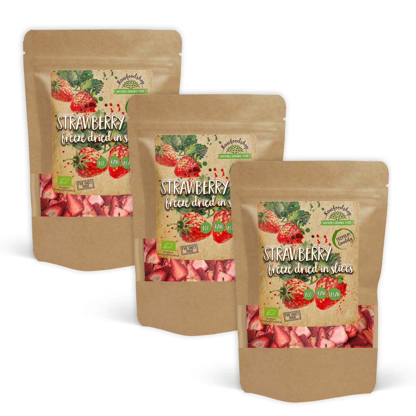 Jordgubbar Frystorkade Skivor EKO 50g x 3 paket