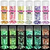 HEMOER Fluorescerande Glitter 12 Färger, Smink Glitter Ansikte Glitter, Kroppsglitter Färgförändrande Iriserande Paljetter för Naglar ögon hår för Halloween Fest jul DIY Hantverk