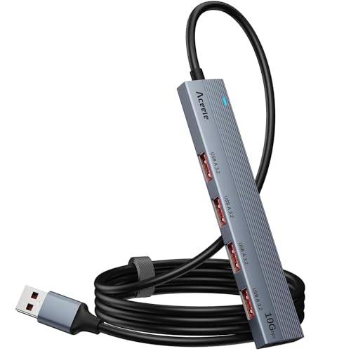 Aceele 10 Gbps USB 3.2-hubb med 4 x USB A 3.2-portar, USB 3.2 Gen 2-delare med 1,2 m lång datakabel och typ C-strömport för Chromebook, Surface Pro 3, iMac, PS4 och andra