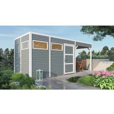 Trädgårdsskjul BERTILO Cubo 3 med golv & sidotak 13,1m² 558x234cm ljusgrå