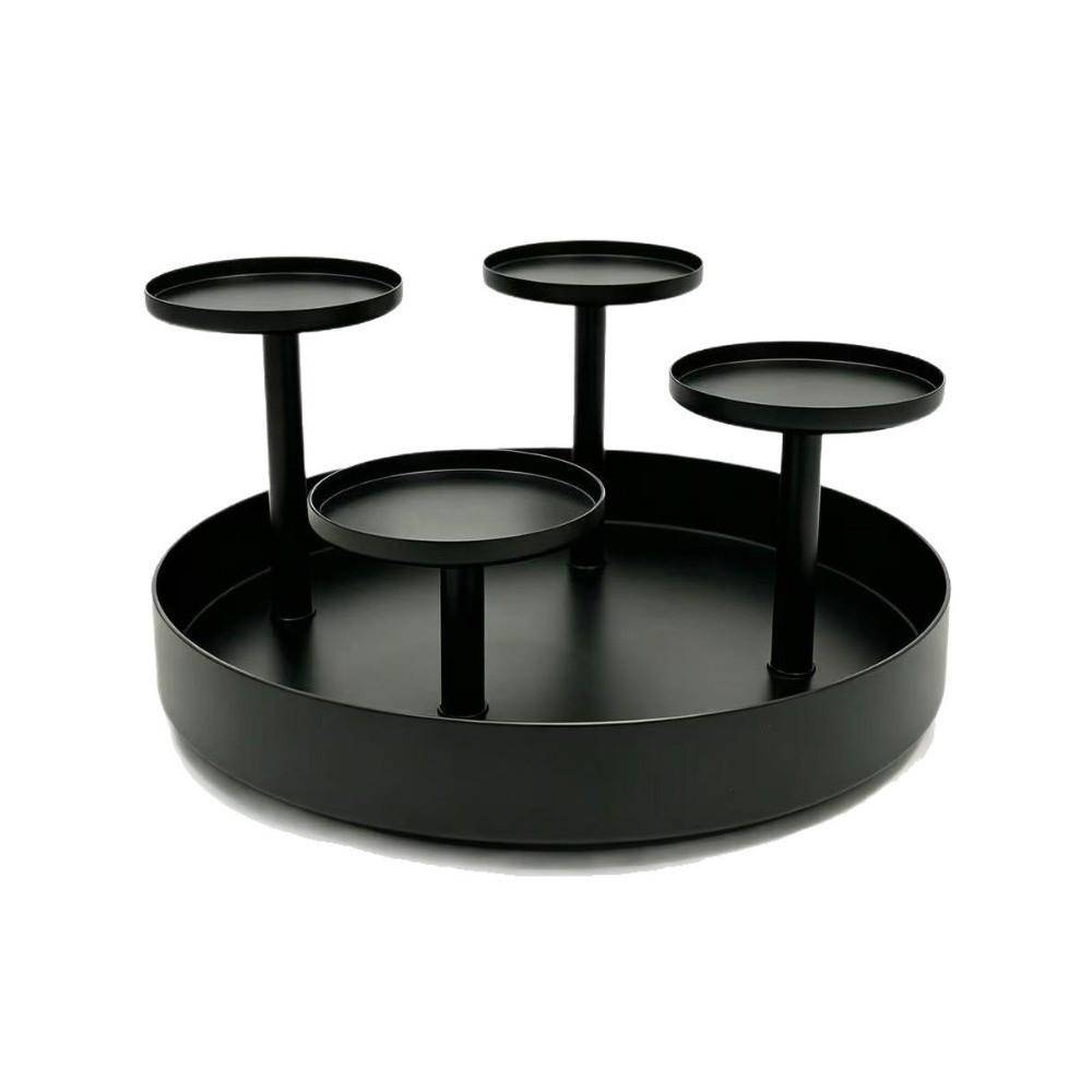Rustik 4-armad Ljusstake Matt Svart med Drip Tray Metall Ljusstake Pelarljusstake för Festbord Mittpunkt Dekor svart
