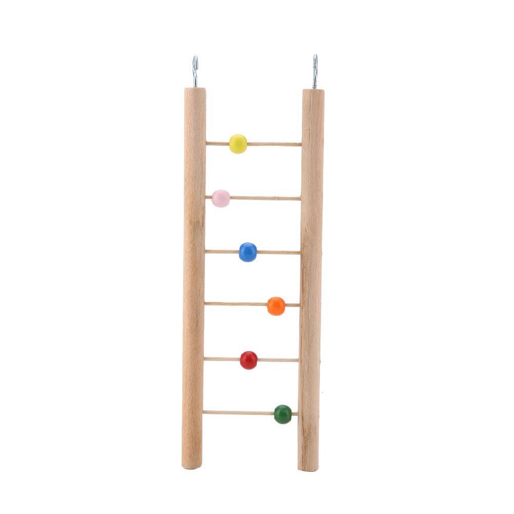 Wood Bird Parrot Ladder Climbing Toy Hanging Swing For Bird Cage Pet Toys With Beads