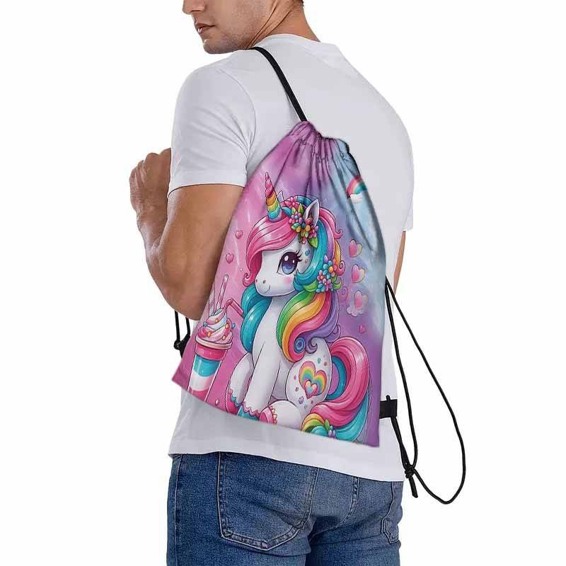 1pc Rainbow Unicorn Milkshake Print Backpack, Durable Oxford Fabric, Portable, Multi-pocket, Suitable For Gym, Travel, Sports
