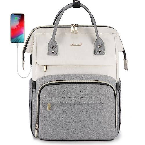 LOVEVOOK Laptop Ryggsäck 17 Tum Dam, Lättvikts Laptopväska Ryggsäck Business Backpack, Stor Kapacitet Ryggsäck För Travel Uni Leisure, Beige Grå