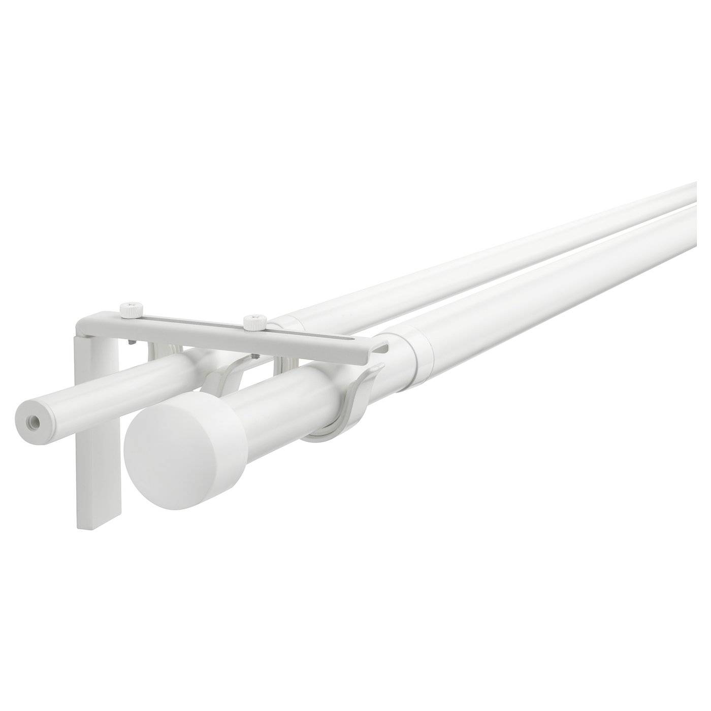 RÄCKA / HUGAD gardinstångskombination dubbel, vit, 120-210 cm