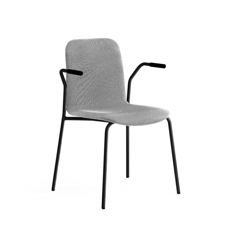 Stol LABELL, benstativ och armstöd, svart/ljusgrå