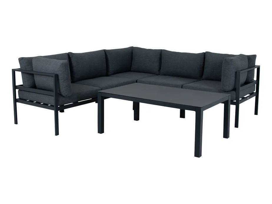 Venture Design Copacabana soffgrupp Sort med grå hynde 3 hjørne, 2 midtdel & bord 120 x 70 cm