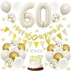 ALEGRE ballonger 60-årsdag kvinna man dekoration, konfetti 60-årsdag dekoration, 60-årsdag man kvinna krans, dekoration 60-årsdag kvinna tårtdekoration, 60. Födelsedagsdekoration banderolltårta,