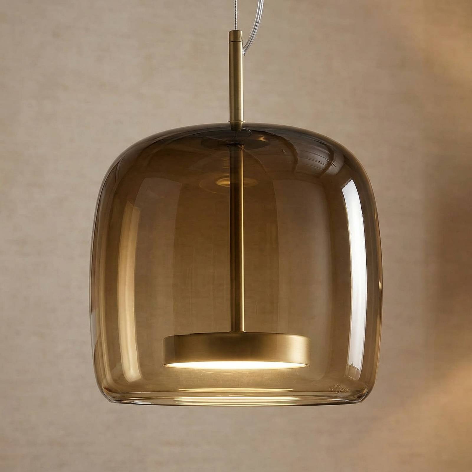 Vistosi Designer hængelampe Jube, dæmpbar, Brun/rust, Stue/spisestue, Glas, Vintage