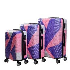 Creative Cartoon Trolley Case Three-Piece Set Lightweight Travel Suitcase Luggage Cabin Suitcase Universal Wheel Suitcase (20inch+24inch+28inch) - Coral Pink
