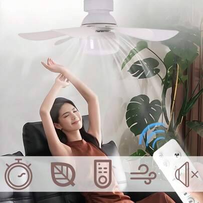Multifunktionell LED-takfläkt med fjärrkontroll - Justerbar belysning och vindhastighet, enkel installation, lämplig för E26/E27-glödlampor, kan använ (En-Storlek)