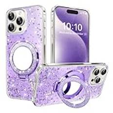 LEMAXELERS 2-i-1-fodral för Apple iPhone 11 Bling Sparkle genomskinligt skydd + 1 spegelstativ stöd silikon klart smalt lyxigt skyddande stötsäkert skydd mot repor för iPhone 11 lila DJ.