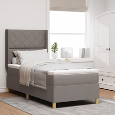 vidaXL Box Spring Seng med Madras & LED Taupe 90x200 cm Stof