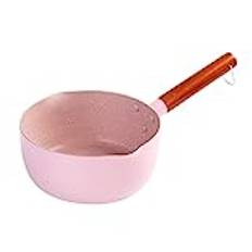 Japansk Kastrull med Trähandtag, Yukihira Kastrull med Hällpip, Nonstick Mjölksopppanna, Utsökt Liten Induktionskastrull, Kokpanna för Gas, Induktion, Elektrisk Spis(Rosa 18cm)