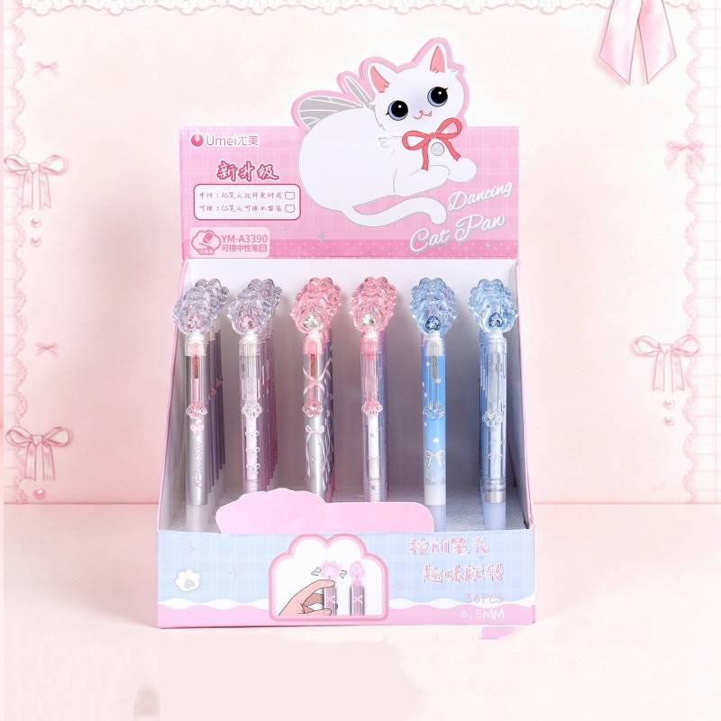 36pcs/lot Kawaii Cat Paw Erasable Gel Pen Cute 0.5mm Blue Ink Signature Pens School Writing Supplies