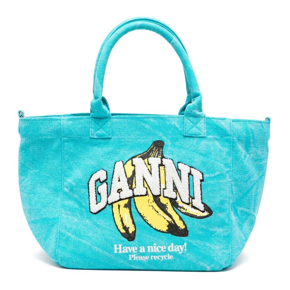 Ganni Banana-print Tote Taske - Tasker - Dame - Blå - ONE SIZE - Bomuld