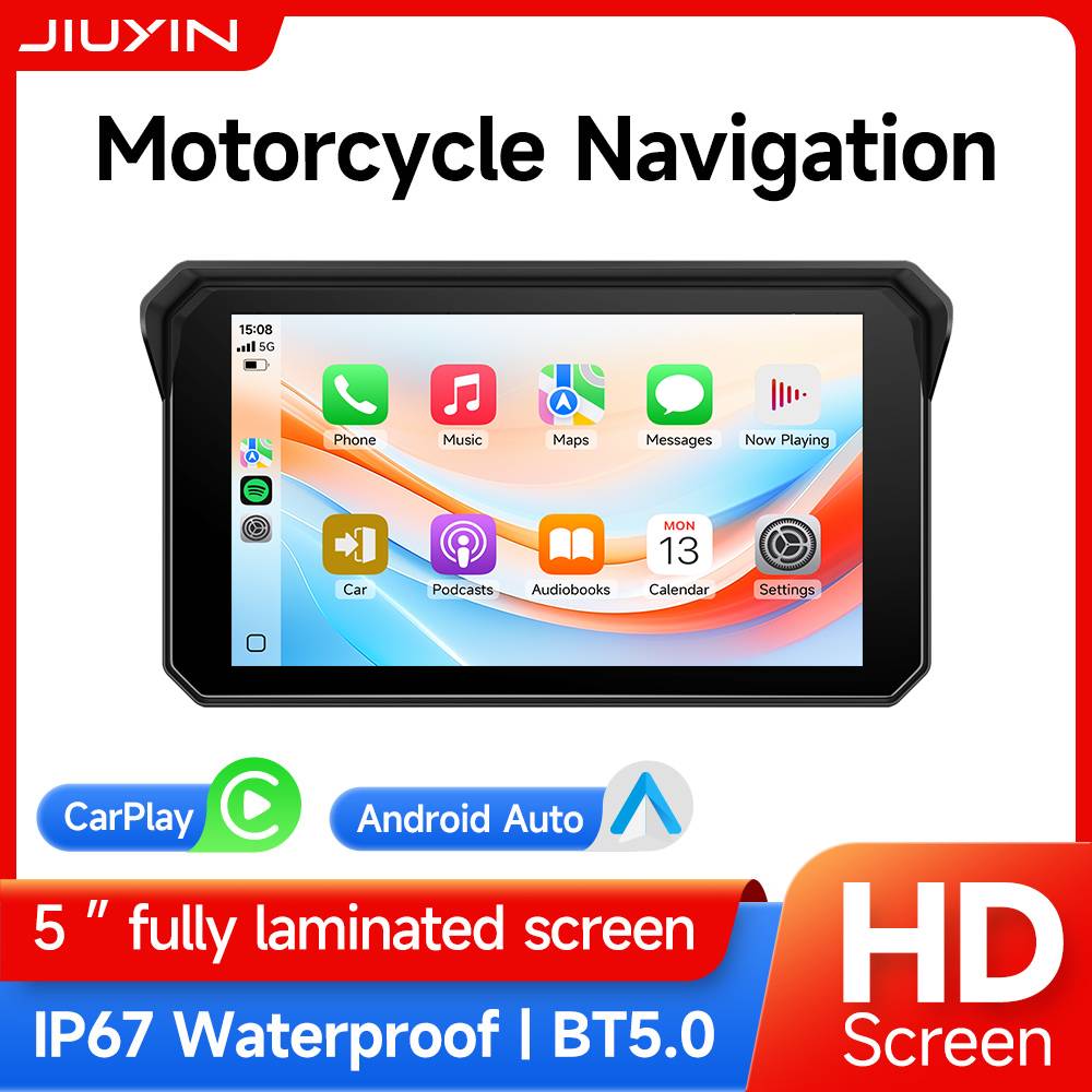 Jiuyin Motorcycle 5 Inch Screen Navigation Gps Wireless Apple Carplay Android Auto Portable Ipx7 Waterproof Display Bluetooth