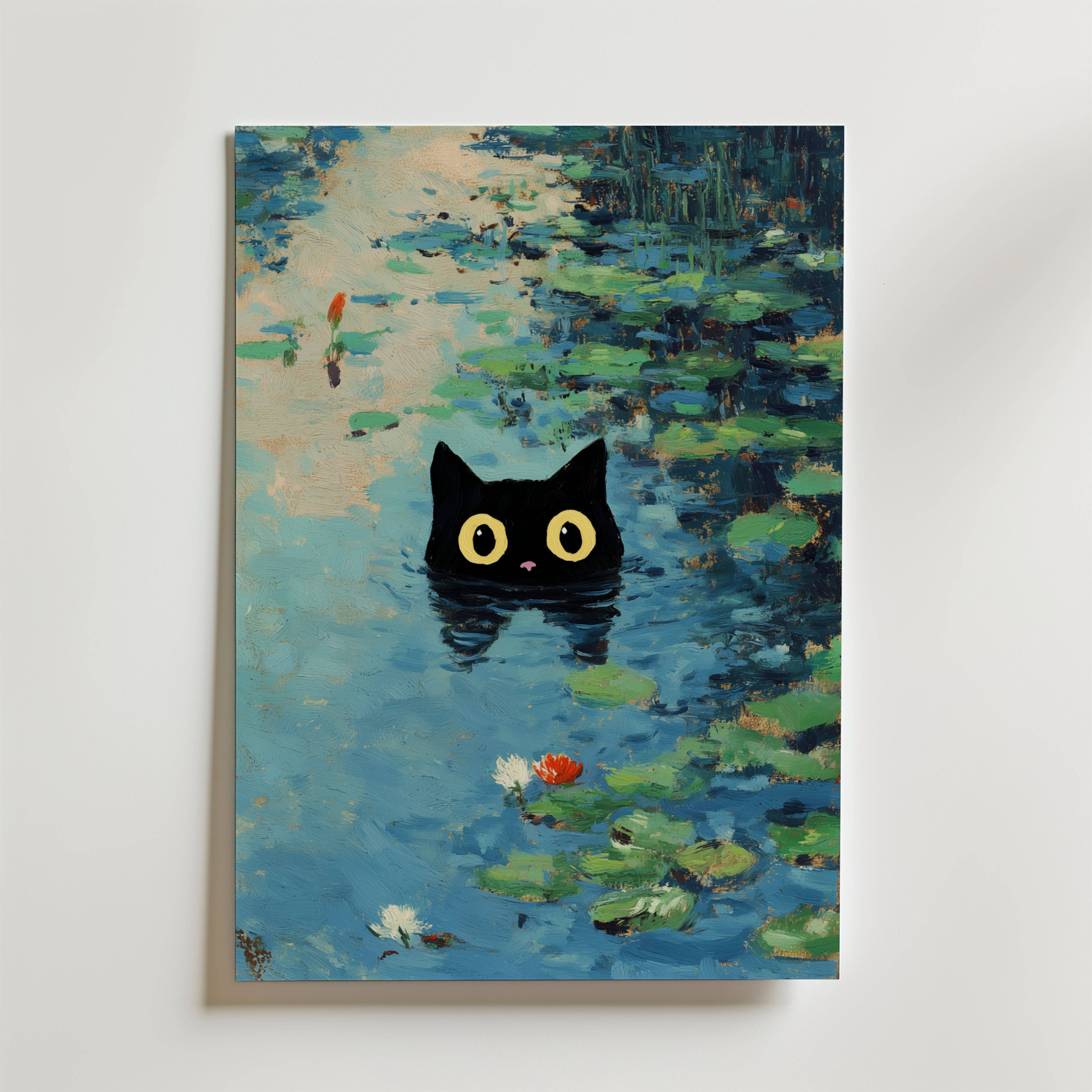 Waterlily Cat Poster - Premium Canvas 40x50 cm Utan passepartout