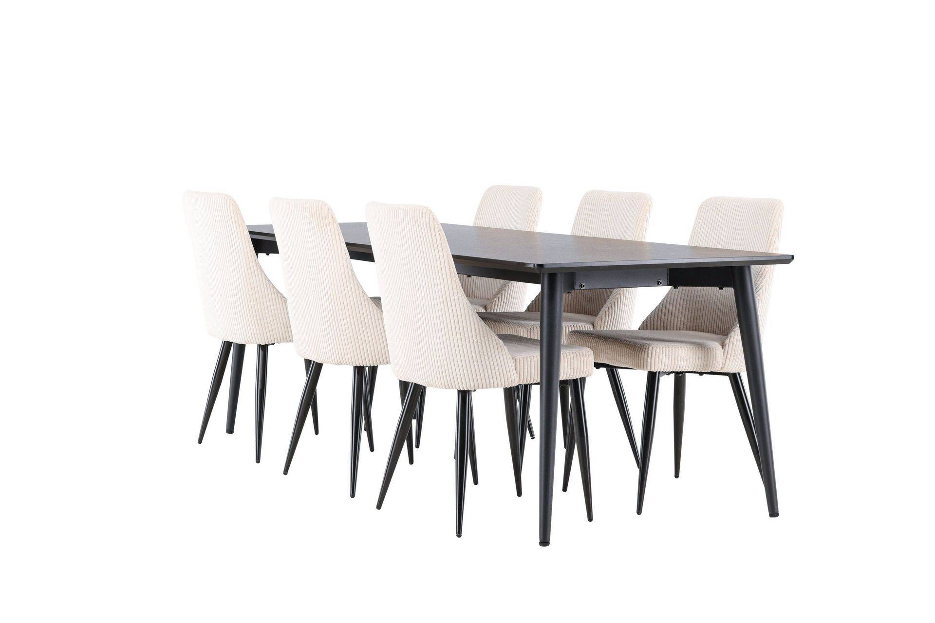 Ellis Matgrupp 230 cm Rektangulär med 6 Leone stolar - Svart/Beige Svart Venture Home