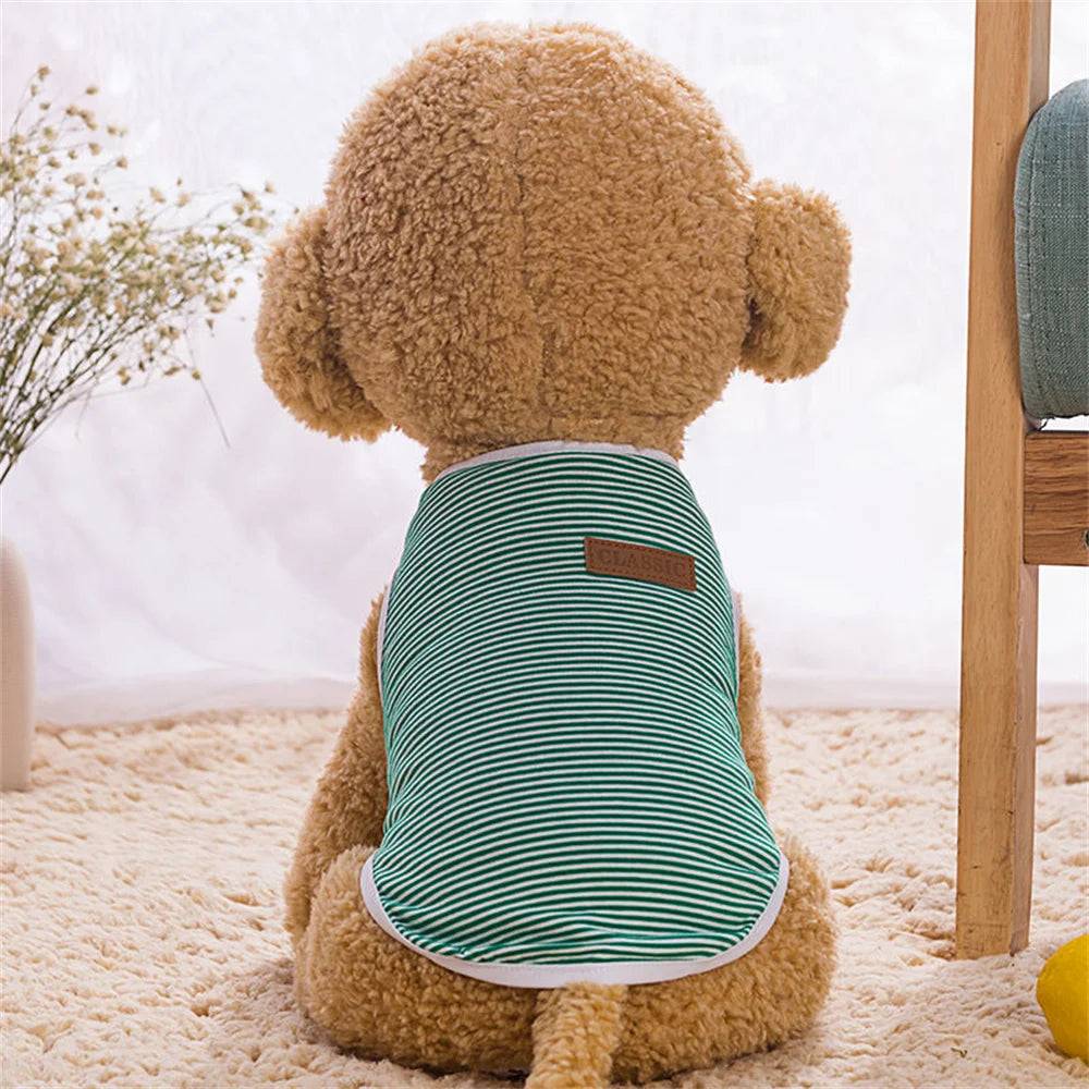 Classic Striped Cotton Vest for Cats & Small Dogs - Green / M-advise 2-3kg / SPC (M-advise 2-3kg)