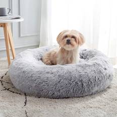 TEMU Calming Dog Bed, Donut Cuddler Warming Round Bed, Fur Plush Cushion Bed For Small Medium Dogs And Cats