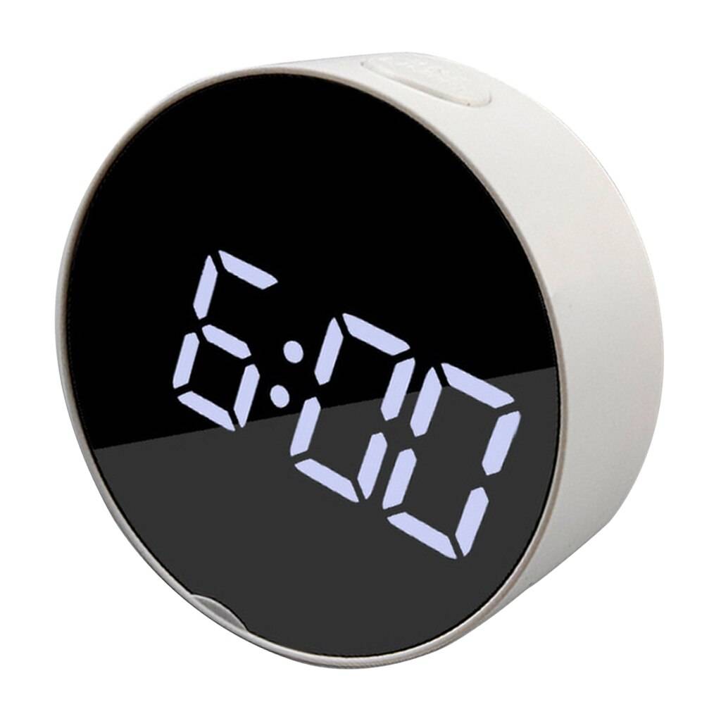 Led digital väckarklocka batteridriven eller usb-laddarport för sovrum/vägg/resor med larm, kalender och spegelfunktion - Vit ram vit l