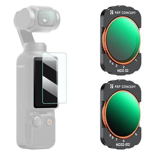 K&F CONCEPT magnetisches ND Filter Set, kompatibel mit DJI Osmo Pocket 3/4, Variabler ND2-ND32 und Variabler ND Filter ND32-512, Osmo Pocket 3 Zubehör, Osmo Pocket 4 Zubehör(Aluminiumrahmen)