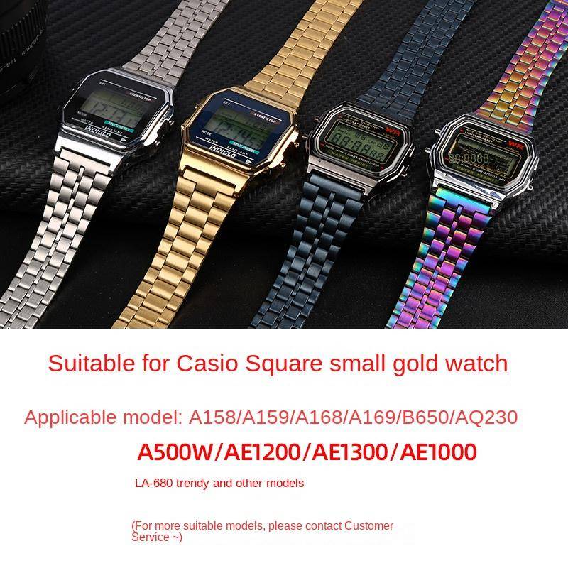 För Casio rostfritt stål klockarmband A158 A159 A168 A158W f91w LA-680 AEQ-110 f91w litet guld klockarmband 18mm Armband Armband
