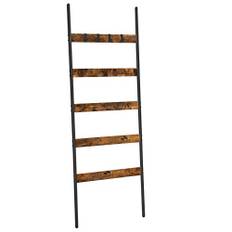 Vasagle-tæppe stige, skæve stigehylde, 5-lags håndklædeholder, 65 cm bred, stålramme, til tæpper, håndklæder, tørklæder, industriel stil, rustik brun