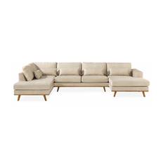 Copenhagen 5-sits Vänstervänd U-formad Soffa med Divan och Schäslong i Sammet - Beige U-soffa Scandinavian Choice